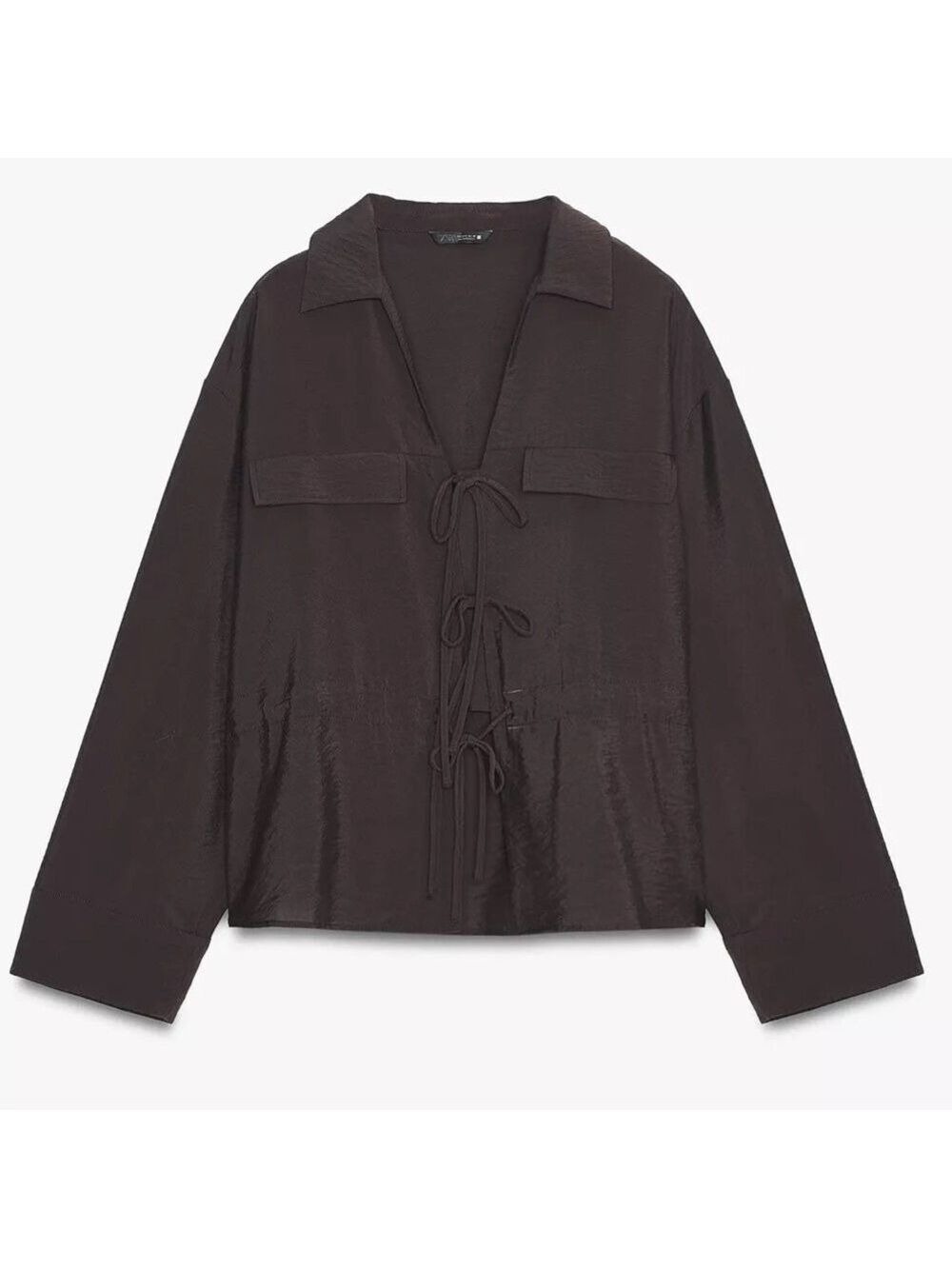 Zara NWT Women's Brown Tie Front Blouse Small